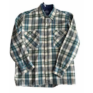 Vintage Alpine Trail Flannel Shirt Men's Medium Plaid Button‎ Up Blue Green USA